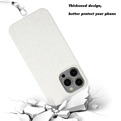 Eco-friendly Wheat Straw+TPU Case for iPhone 13 Pro Max 6.7 inch Phone Cover with Long Rope