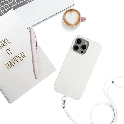 Eco-friendly Wheat Straw+TPU Case for iPhone 13 Pro Max 6.7 inch Phone Cover with Long Rope
