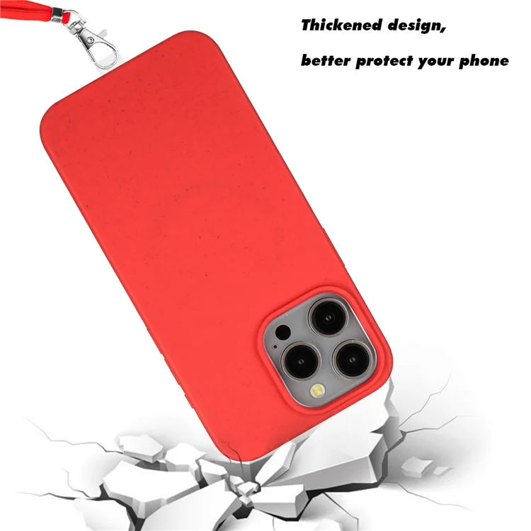 Eco-friendly Wheat Straw+TPU Case for iPhone 13 Pro Max 6.7 inch Phone Cover with Long Rope