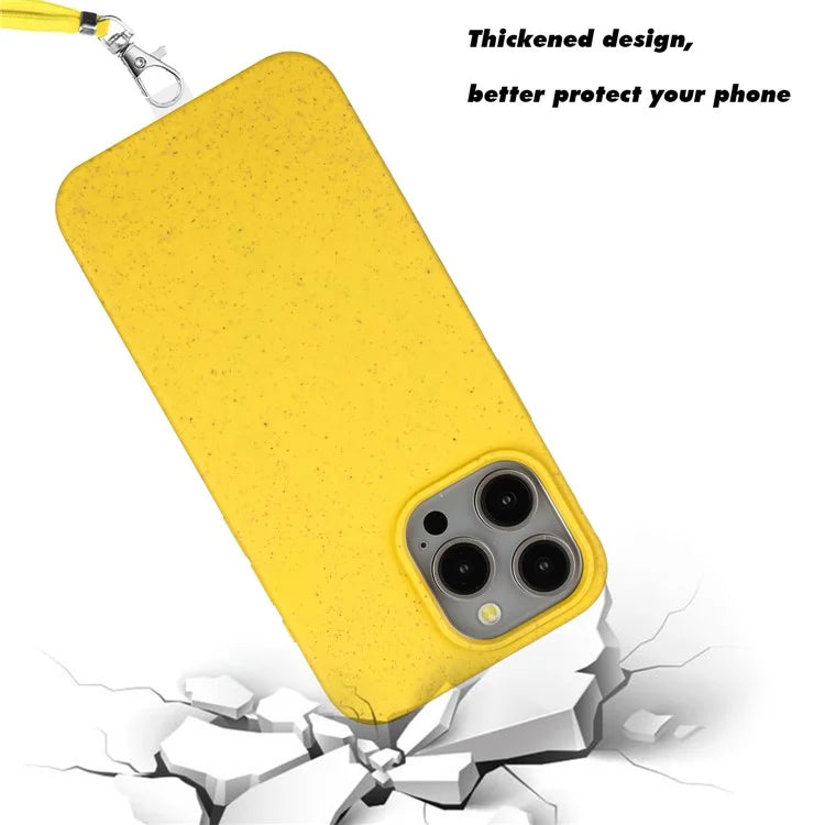 Eco-friendly Wheat Straw+TPU Case for iPhone 13 Pro Max 6.7 inch Phone Cover with Long Rope