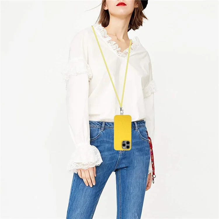 Eco-friendly Wheat Straw+TPU Case for iPhone 13 Pro Max 6.7 inch Phone Cover with Long Rope