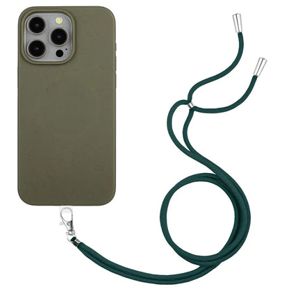 Eco-friendly Wheat Straw+TPU Case for iPhone 13 Pro Max 6.7 inch Phone Cover with Long Rope