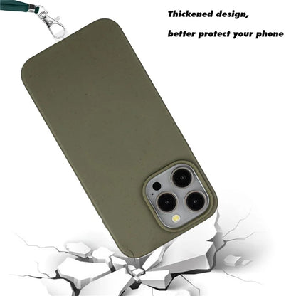 Eco-friendly Wheat Straw+TPU Case for iPhone 13 Pro Max 6.7 inch Phone Cover with Long Rope