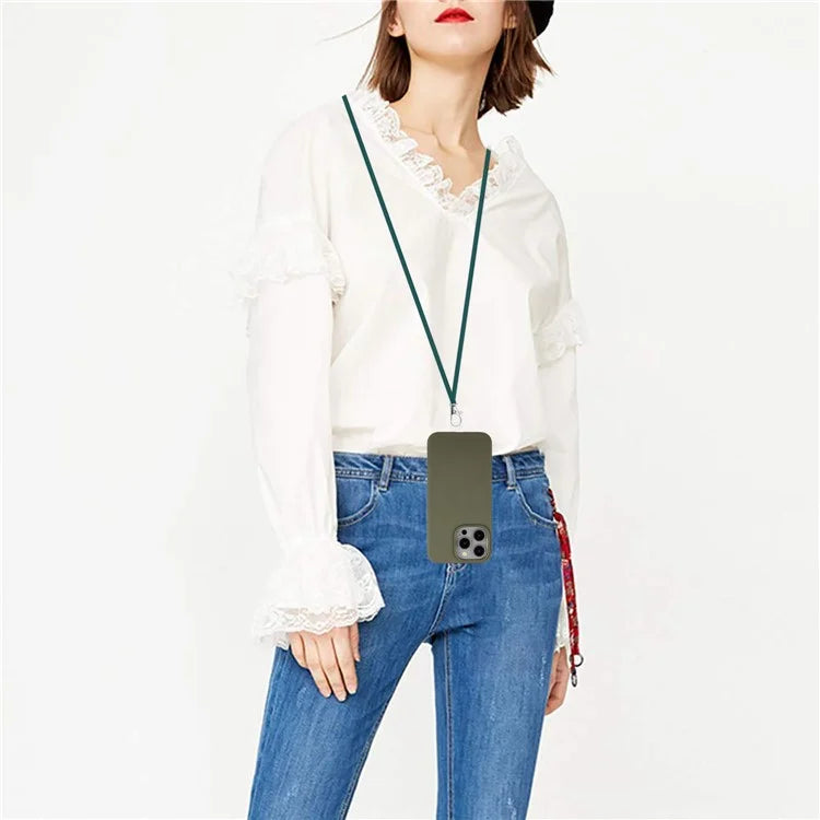 Eco-friendly Wheat Straw+TPU Case for iPhone 13 Pro Max 6.7 inch Phone Cover with Long Rope