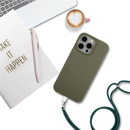 Eco-friendly Wheat Straw+TPU Case for iPhone 13 Pro Max 6.7 inch Phone Cover with Long Rope