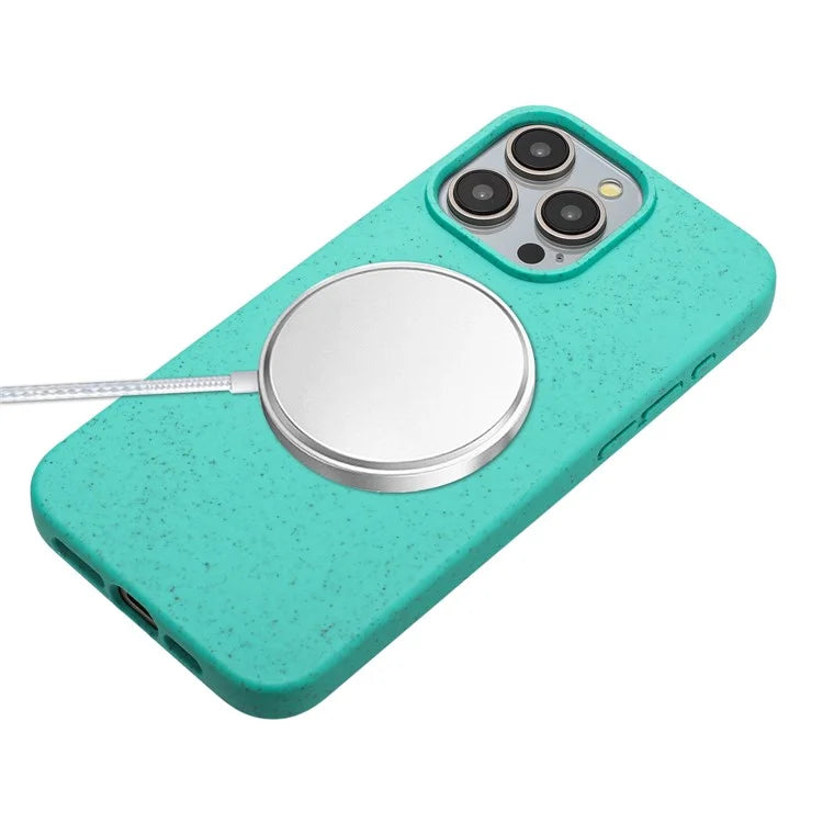Eco-friendly Wheat Straw+TPU Case for iPhone 13 Pro Max 6.7 inch Phone Cover with Long Rope