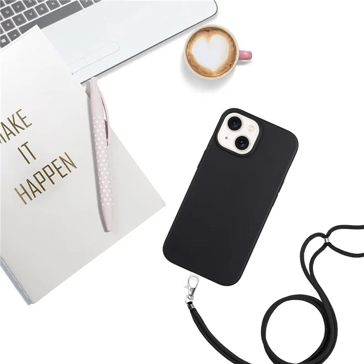 For iPhone 14 Plus Case Eco-friendly Biodegradable Wheat Straw+TPU Phone Protective Cover