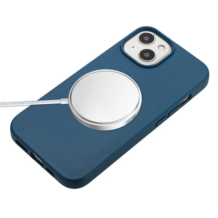 For iPhone 14 Plus Case Eco-friendly Biodegradable Wheat Straw+TPU Phone Protective Cover