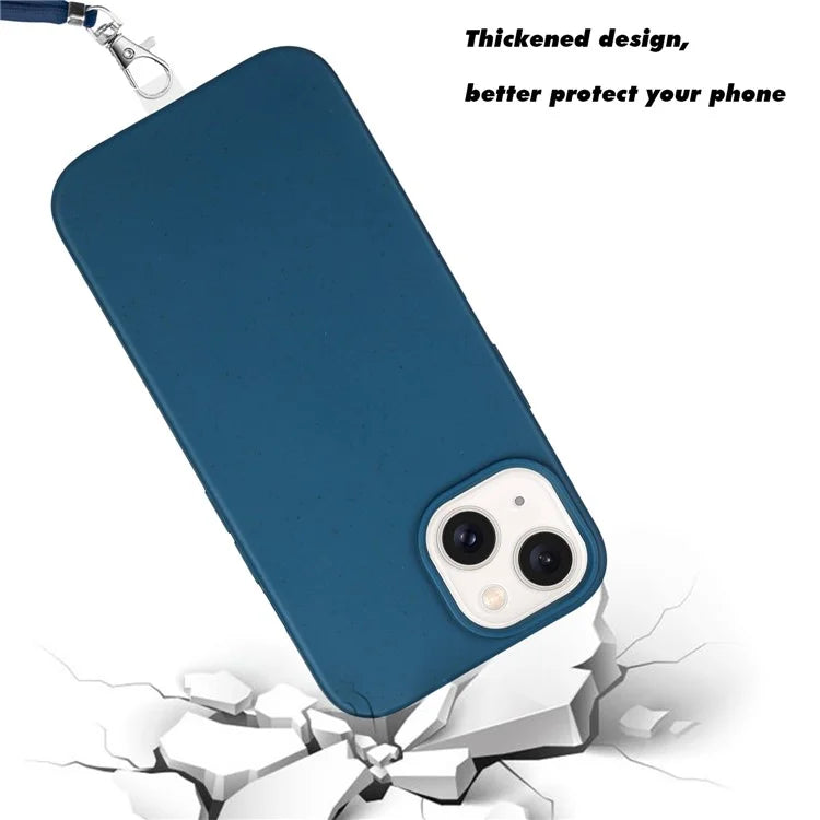For iPhone 14 Plus Case Eco-friendly Biodegradable Wheat Straw+TPU Phone Protective Cover