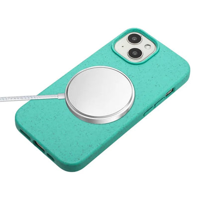 For iPhone 14 Plus Case Eco-friendly Biodegradable Wheat Straw+TPU Phone Protective Cover
