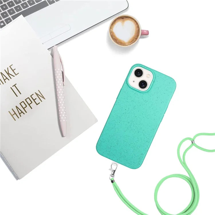 For iPhone 14 Plus Case Eco-friendly Biodegradable Wheat Straw+TPU Phone Protective Cover