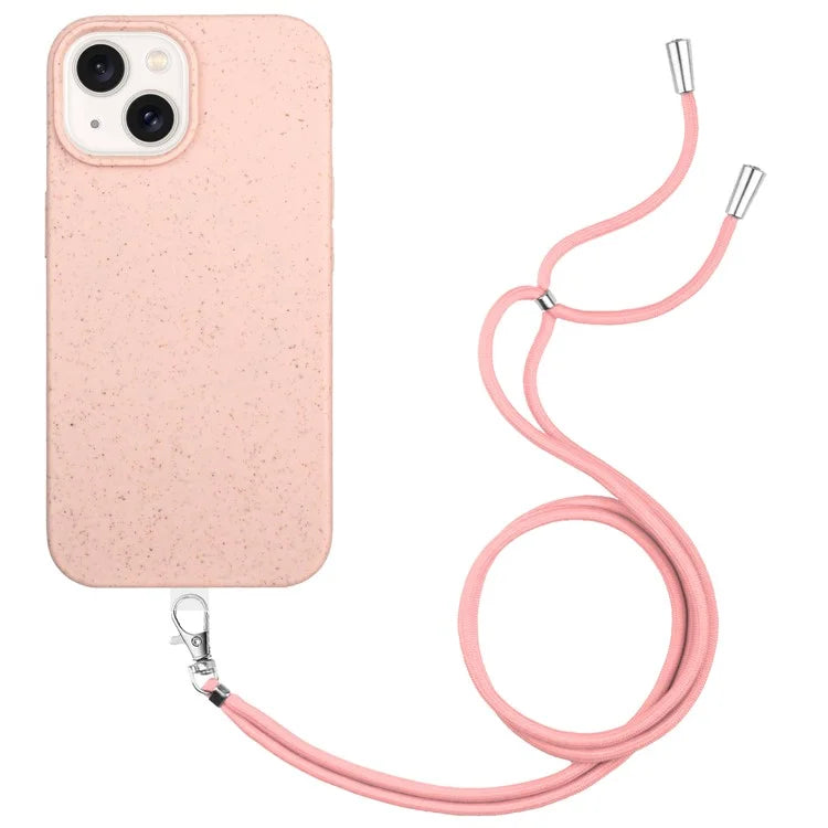 For iPhone 14 Plus Case Eco-friendly Biodegradable Wheat Straw+TPU Phone Protective Cover