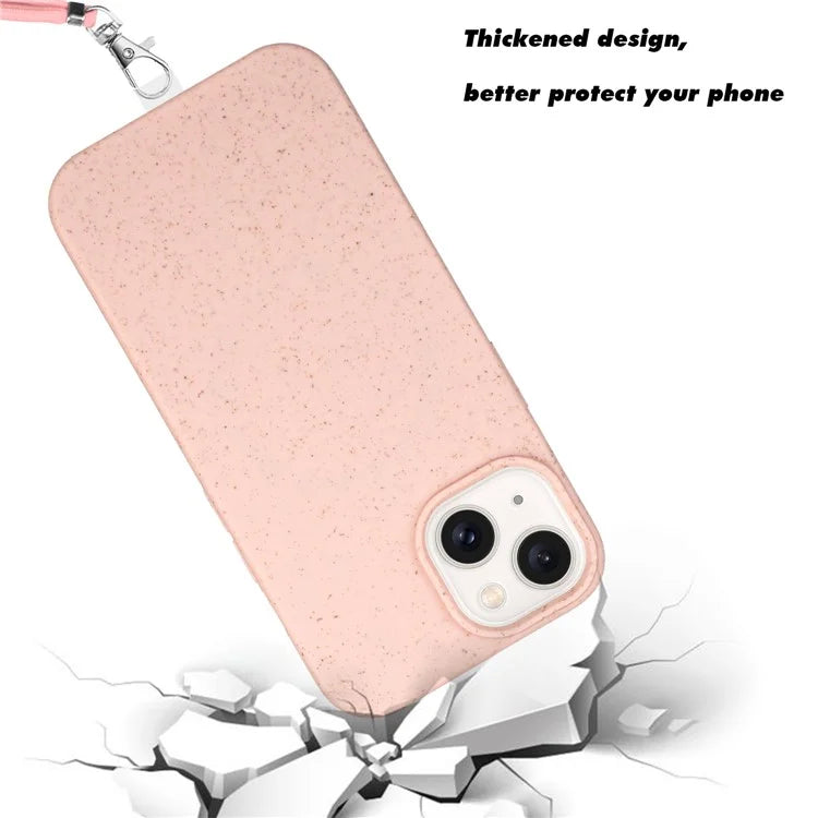 For iPhone 14 Plus Case Eco-friendly Biodegradable Wheat Straw+TPU Phone Protective Cover