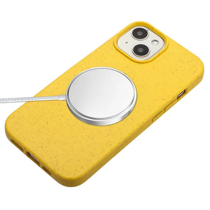 For iPhone 14 Plus Case Eco-friendly Biodegradable Wheat Straw+TPU Phone Protective Cover