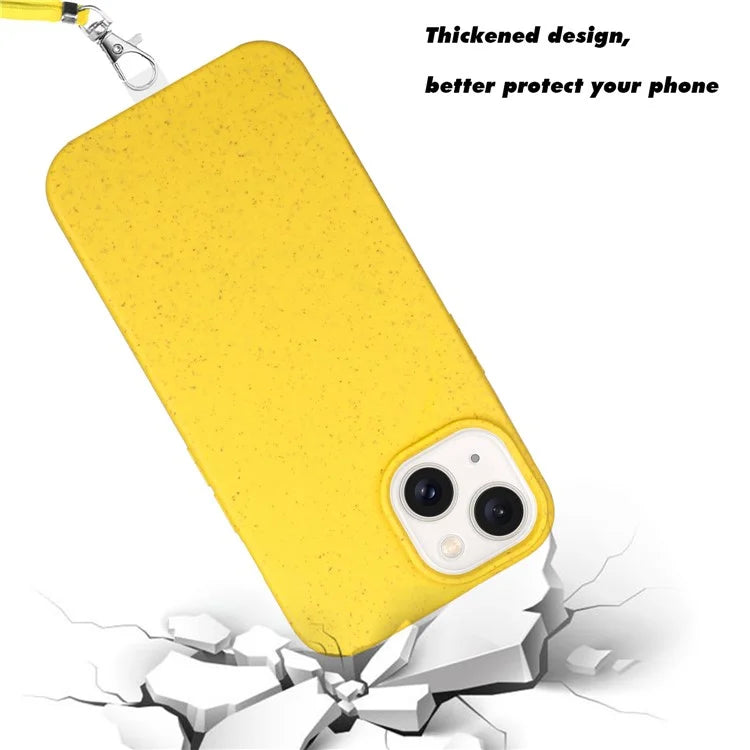 For iPhone 14 Plus Case Eco-friendly Biodegradable Wheat Straw+TPU Phone Protective Cover