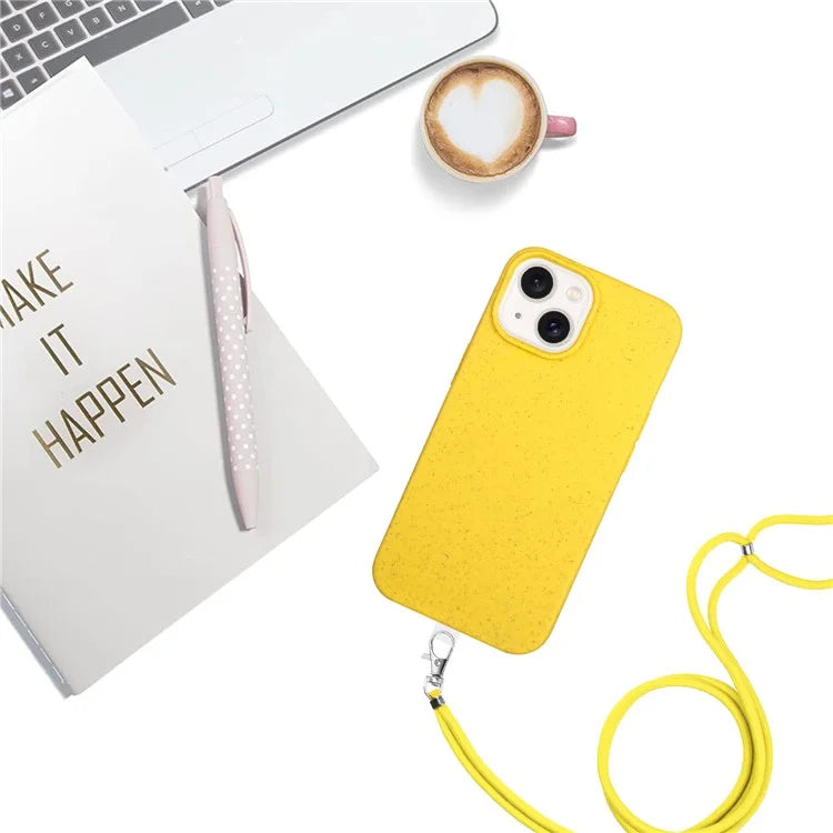 For iPhone 14 Plus Case Eco-friendly Biodegradable Wheat Straw+TPU Phone Protective Cover