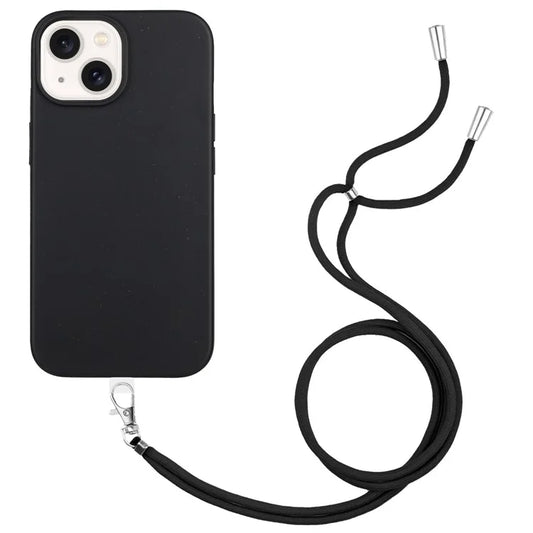 For iPhone 13 6.1 inch Case Biodegradable Wheat Straw+TPU Phone Cover with Lanyard