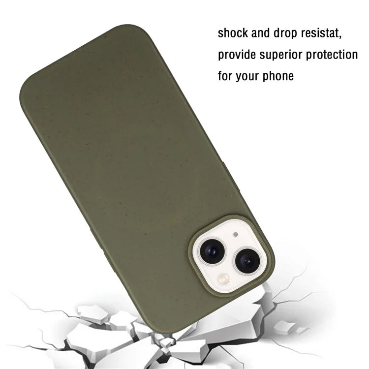 For iPhone 15 Magnetic Case Wheat Straw+TPU Compostable Phone Cover