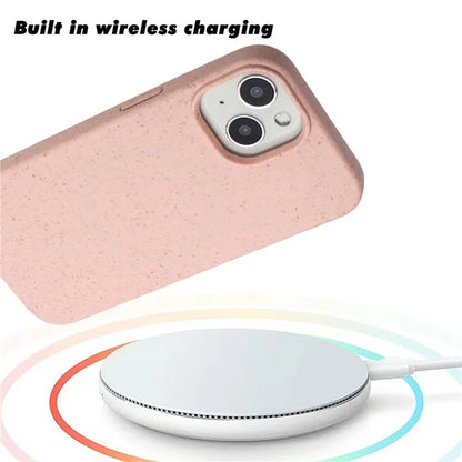 For iPhone 15 Magnetic Case Wheat Straw+TPU Compostable Phone Cover