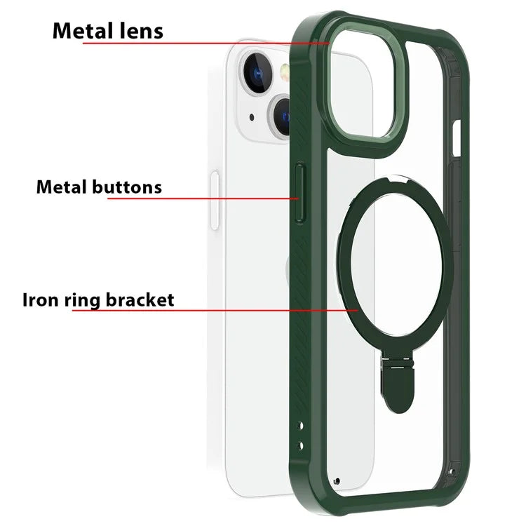 For iPhone 15 GW202 Ring Kickstand Case Dual Layer PC+TPU Magnetic Phone Cover