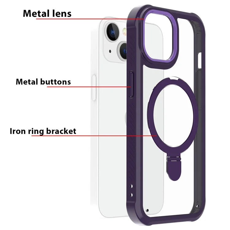For iPhone 15 GW202 Ring Kickstand Case Dual Layer PC+TPU Magnetic Phone Cover