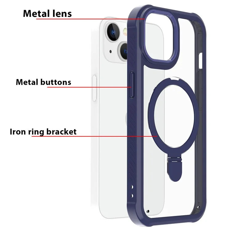 For iPhone 15 GW202 Ring Kickstand Case Dual Layer PC+TPU Magnetic Phone Cover