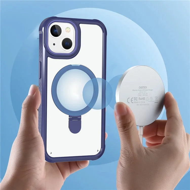For iPhone 15 GW202 Ring Kickstand Case Dual Layer PC+TPU Magnetic Phone Cover