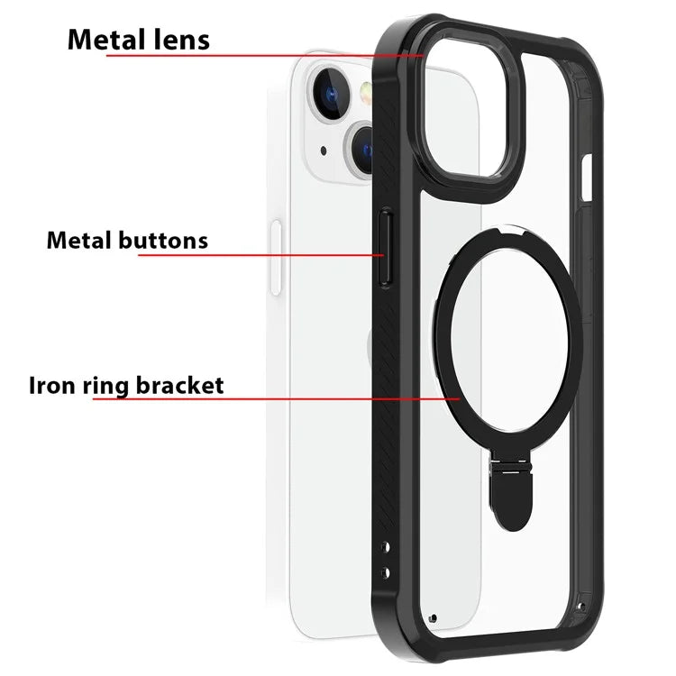 For iPhone 15 GW202 Ring Kickstand Case Dual Layer PC+TPU Magnetic Phone Cover