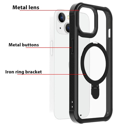 For iPhone 15 GW202 Ring Kickstand Case Dual Layer PC+TPU Magnetic Phone Cover