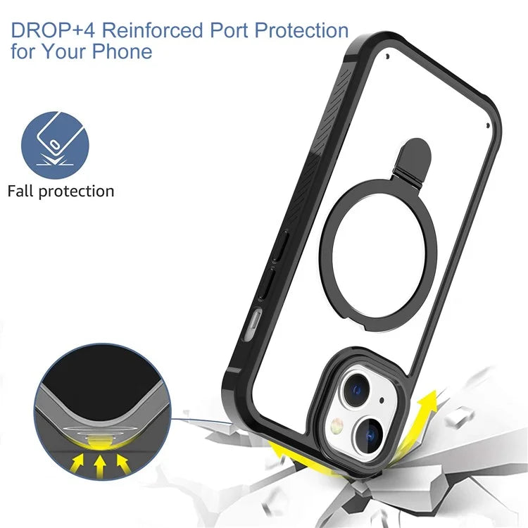 For iPhone 15 GW202 Ring Kickstand Case Dual Layer PC+TPU Magnetic Phone Cover