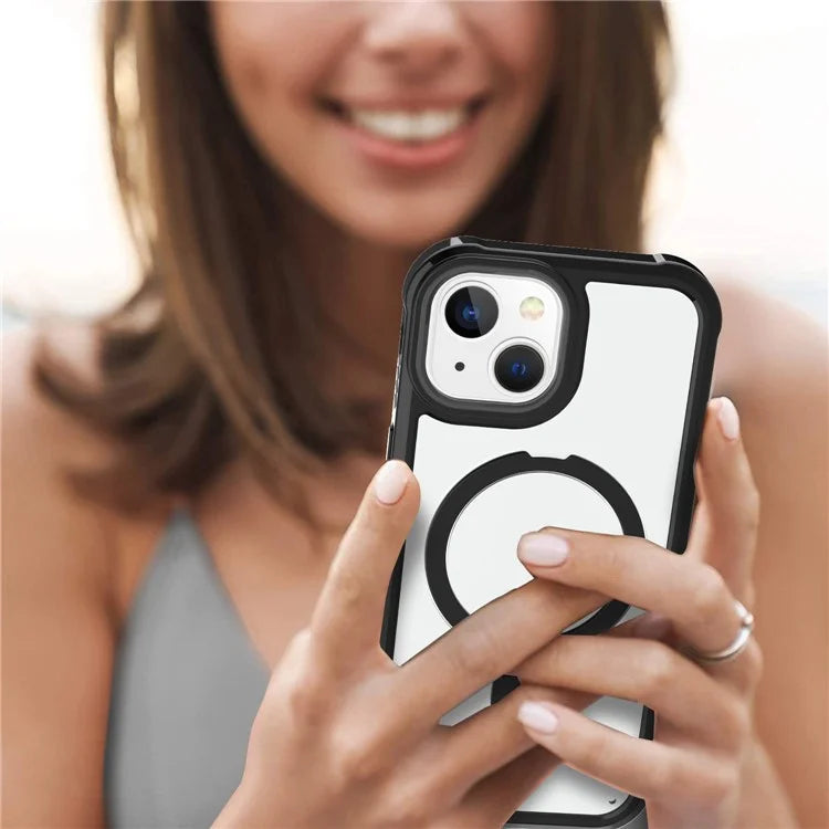 For iPhone 15 GW202 Ring Kickstand Case Dual Layer PC+TPU Magnetic Phone Cover