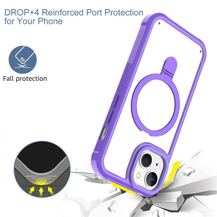 For iPhone 15 GW202 Ring Kickstand Case Dual Layer PC+TPU Magnetic Phone Cover