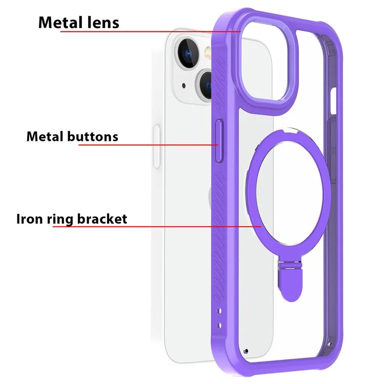 For iPhone 15 GW202 Ring Kickstand Case Dual Layer PC+TPU Magnetic Phone Cover