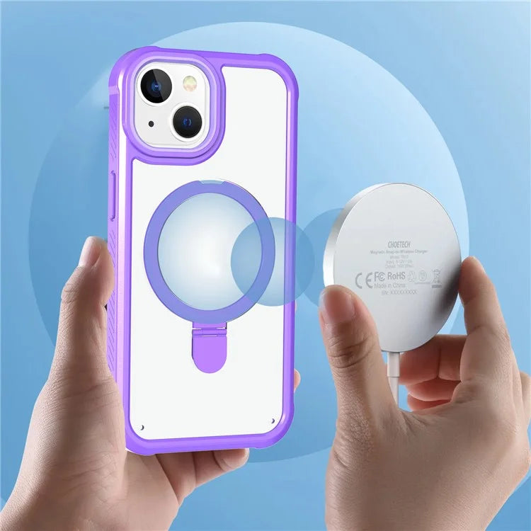For iPhone 15 GW202 Ring Kickstand Case Dual Layer PC+TPU Magnetic Phone Cover