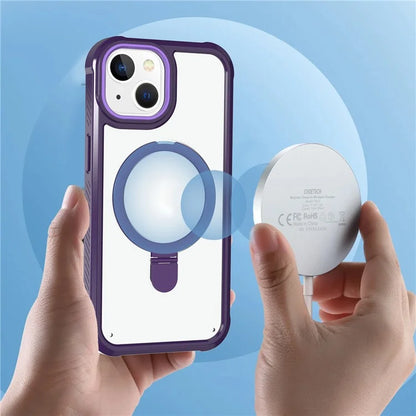 For iPhone 15 Plus GW202 Kickstand Magnetic Case PC+TPU Drop Protection Phone Cover