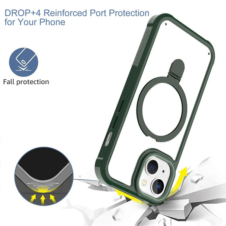 For iPhone 15 Plus GW202 Kickstand Magnetic Case PC+TPU Drop Protection Phone Cover