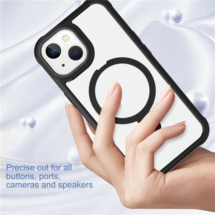 For iPhone 15 Plus GW202 Kickstand Magnetic Case PC+TPU Drop Protection Phone Cover