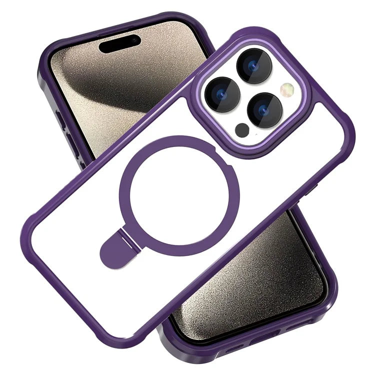 For iPhone 15 Pro Max Magnetic Case GW202 Kickstand PC+TPU Protective Phone Cover