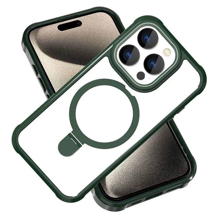 For iPhone 15 Pro Max Magnetic Case GW202 Kickstand PC+TPU Protective Phone Cover