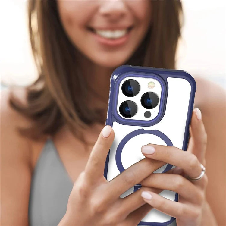 For iPhone 15 Pro Max Magnetic Case GW202 Kickstand PC+TPU Protective Phone Cover