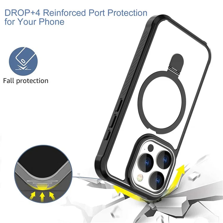 For iPhone 15 Pro Max Magnetic Case GW202 Kickstand PC+TPU Protective Phone Cover
