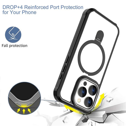 For iPhone 15 Pro Max Magnetic Case GW202 Kickstand PC+TPU Protective Phone Cover