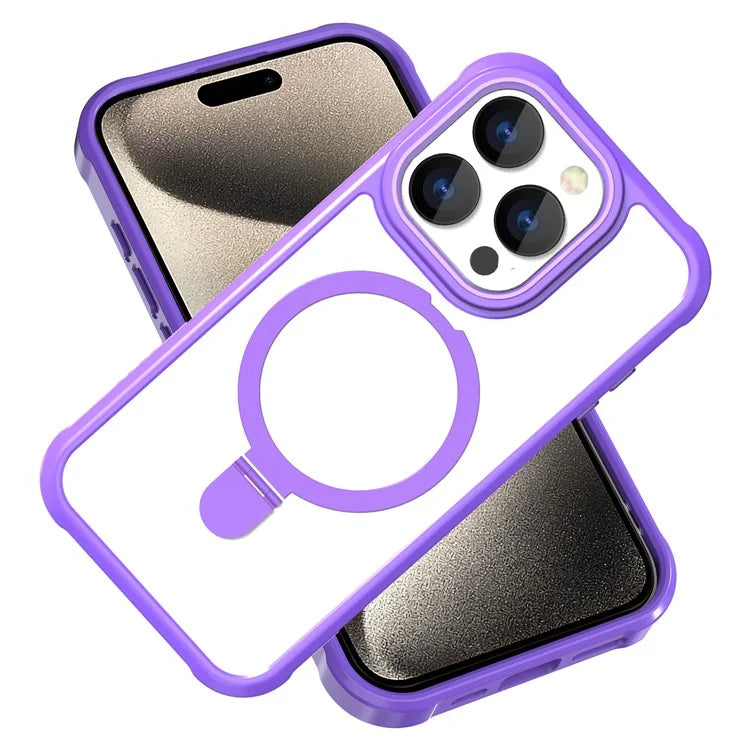 For iPhone 15 Pro Max Magnetic Case GW202 Kickstand PC+TPU Protective Phone Cover