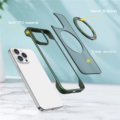 For iPhone 15 Pro Max Case TPU+Acrylic Rotating Kickstand Frameless Phone Cover