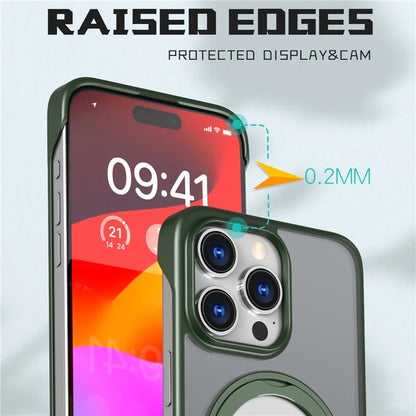For iPhone 15 Pro Max Case TPU+Acrylic Rotating Kickstand Frameless Phone Cover