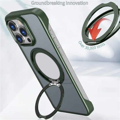 For iPhone 15 Pro Max Case TPU+Acrylic Rotating Kickstand Frameless Phone Cover