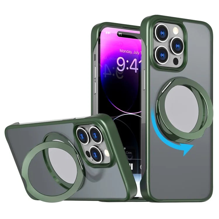 For iPhone 14 Pro Max Case TPU+Acrylic Frameless Shell Cover with Metal Kickstand