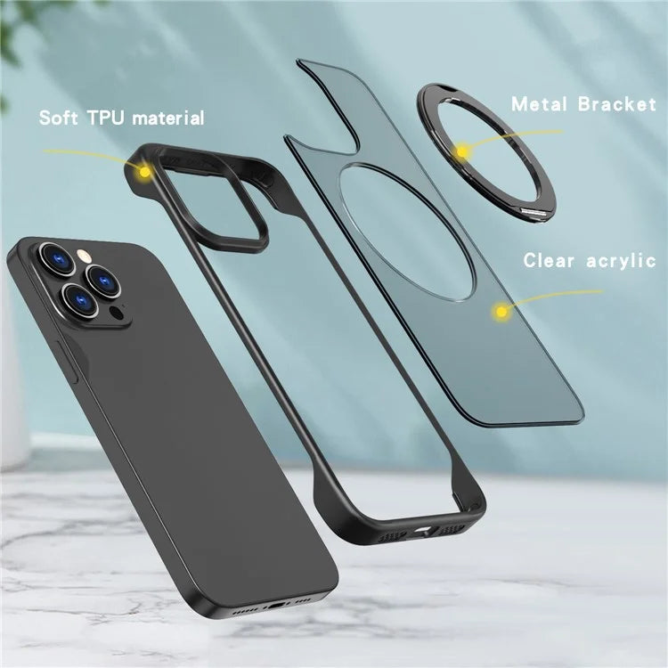 For iPhone 14 Pro Case Magnetic TPU+Acrylic Phone Back Shell with Metal Bracket