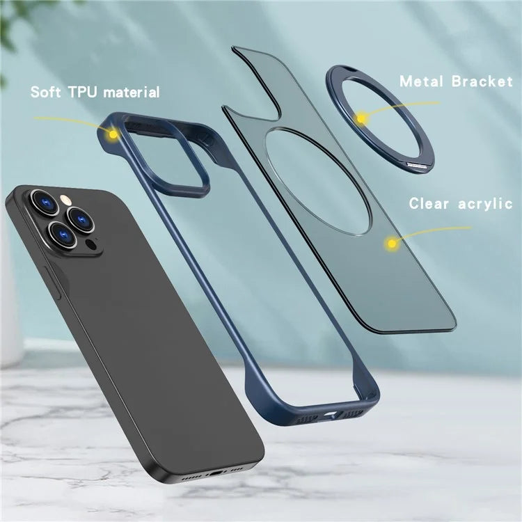 For iPhone 14 Pro Case Magnetic TPU+Acrylic Phone Back Shell with Metal Bracket