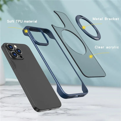 For iPhone 14 Pro Case Magnetic TPU+Acrylic Phone Back Shell with Metal Bracket